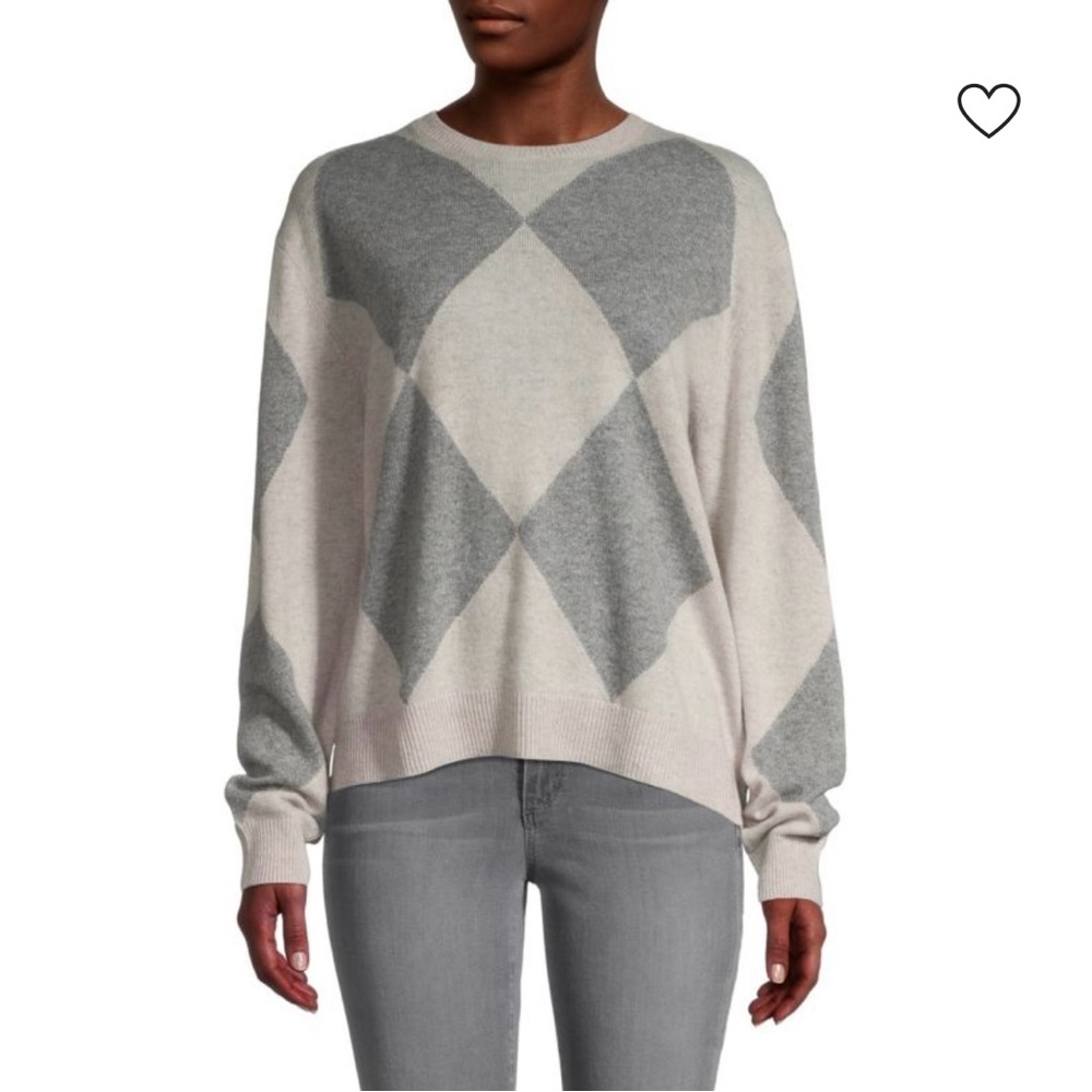 ATM Anthony Thomas Melillo Gray and Cream Argyle Cashmere Sweater